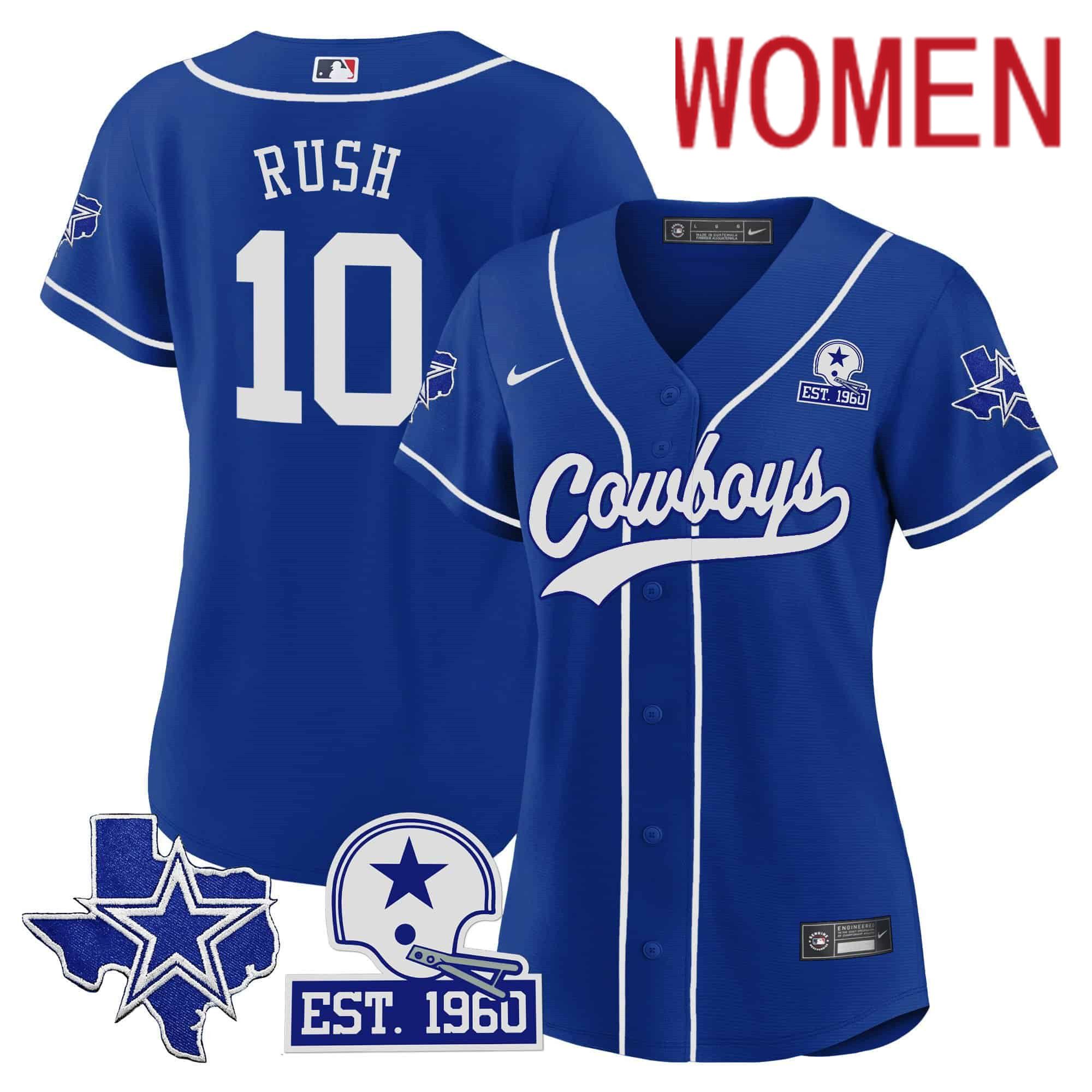 Women Dallas Cowboys #10 Rush Blue 2024 Nike Patch Baseball NFL Jersey